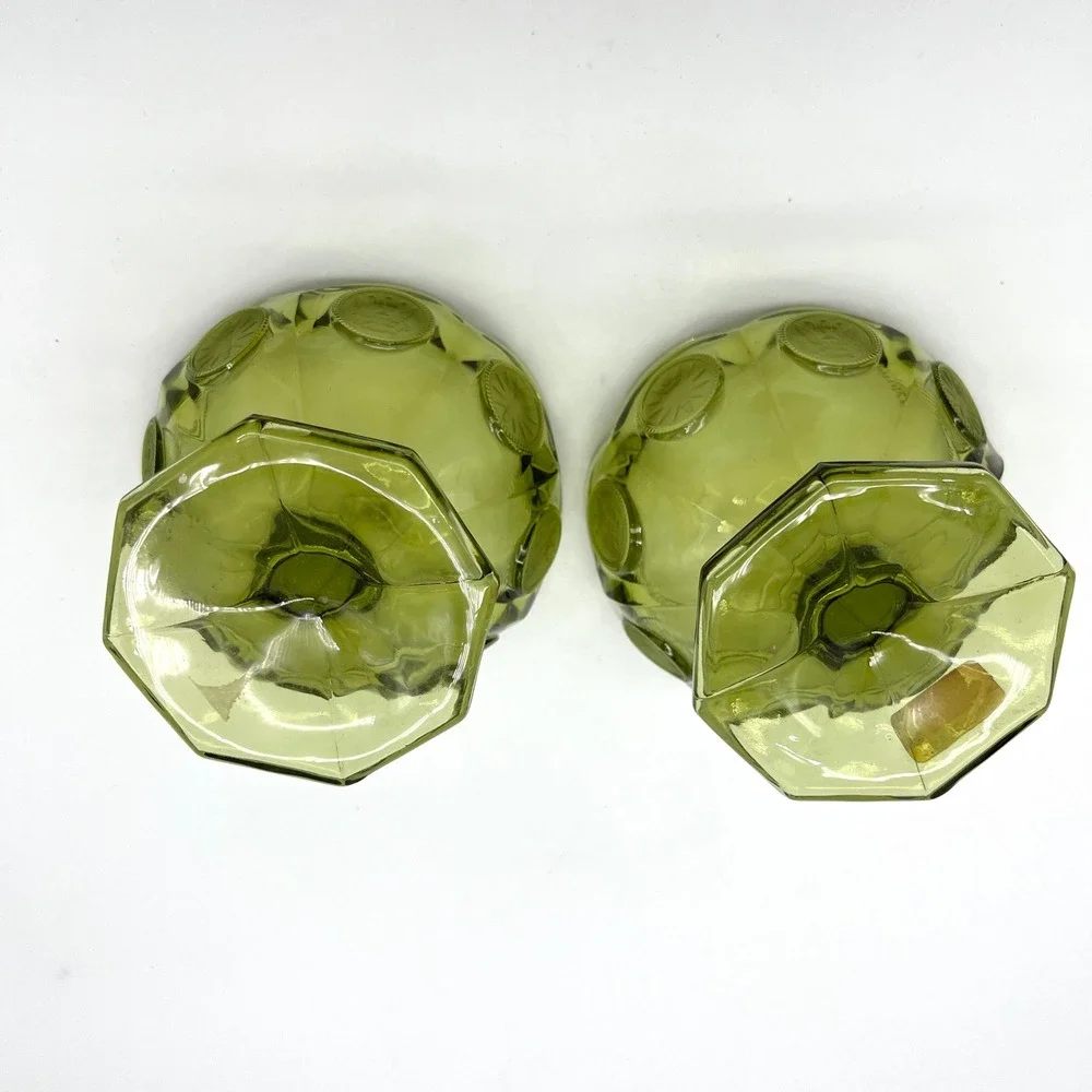 Fostoria Coin Glass Olive Green Compotes Pedestal‎ Candy Dishes Set of 2 - Picture 9 of 9
